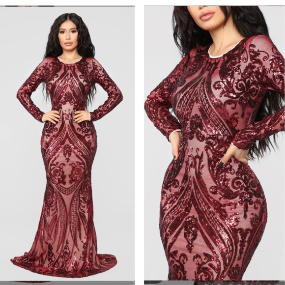 Fashion Nova Dresses & Skirts - Unforgettable Romance Sequin Dress - Burgundy